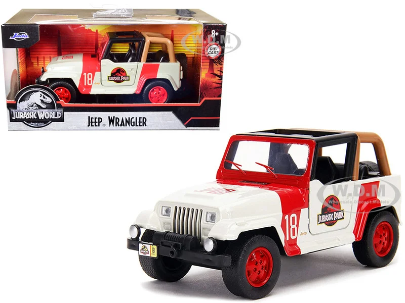 Jeep Wrangler #18 "Jurassic Park" Red and Beige "Jurassic World" 1/32 Diecast Model Car by Jada - Jeep Models