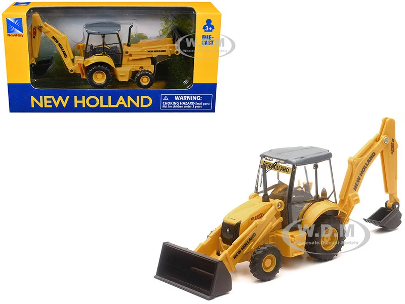 New Holland B110C Backhoe Loader Yellow Diecast Model by New Ray - Construction Models