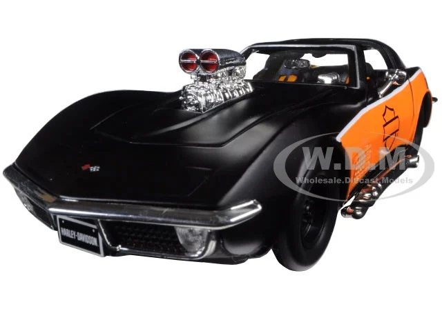 1970 Chevrolet Corvette Harley Davidson Black/Orange 1/24 Diecast Model Car by Maisto - Chevrolet Models
