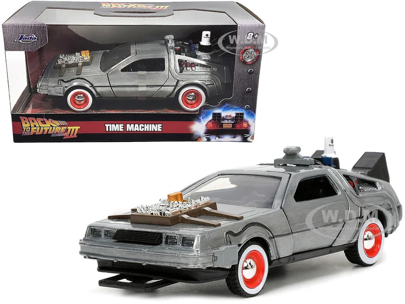 DeLorean DMC (Time Machine) Brushed Metal "Back to the Future Part III" (1990) Movie "Hollywood Rides" Series 1/32 Diecast Model Car by Jada - Movie/TV Series Models