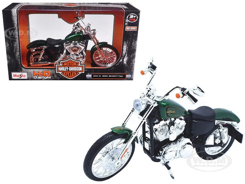 2013 Harley Davidson XL 1200V Seventy Two Green Motorcycle Model 1/12 by Maisto - Harley Davidson Models