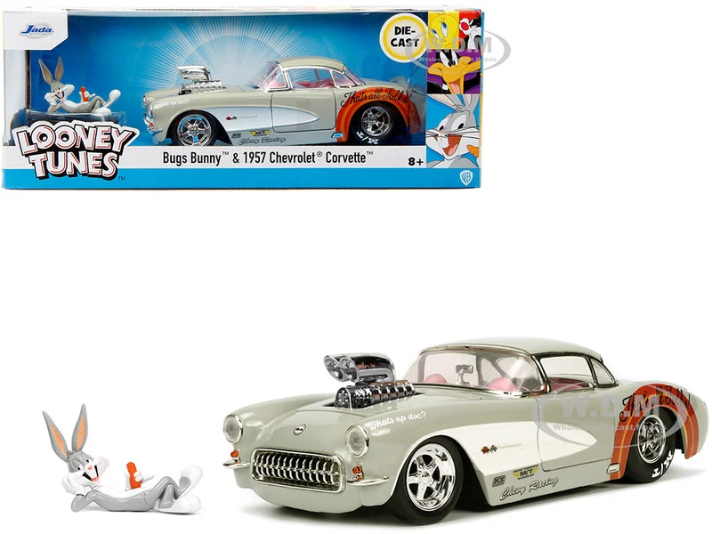 1957 Chevrolet Corvette Beige with Pink Interior with Bugs Bunny Figure "Looney Tunes" "Hollywood Rides" Series 1/24 Diecast Model Car by Jada - Chevrolet Models
