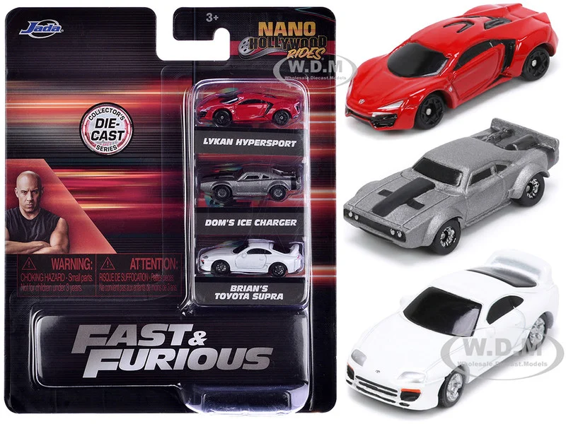 "Fast & Furious" Movie 3 piece Set Series 4 "Nano Hollywood Rides" Series Diecast Model Cars by Jada - Movie/TV Series Models