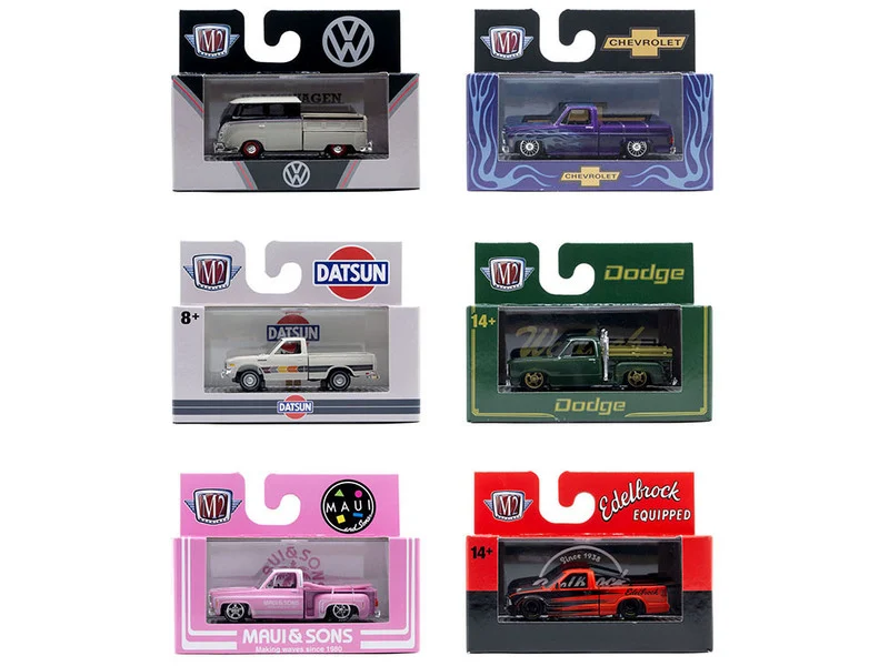 "Auto-Thentics" 6 piece Set Release 108 IN DISPLAY CASES Limited Edition 1/64 Diecast Model Cars by M2 Machines