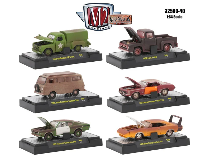 Auto Projects 6 Piece Set Release 40 IN DISPLAY CASES 1/64 Diecast Model Cars by M2 Machines - 1/64 Scale Sets
