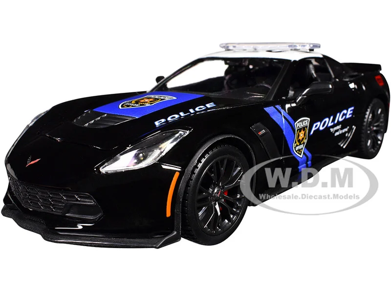 2015 Chevrolet Corvette Z06 "Police" Black with Blue Stripes and White Top "Maisto Design Authority" Series 1/24 Diecast Model Car by Maisto - Chevrolet Models