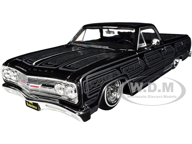 1965 Chevrolet El Camino Lowrider Black Metallic with Silver Graphics "Lowriders" Series 1/25 Diecast Model Car by Maisto - Chevrolet Models