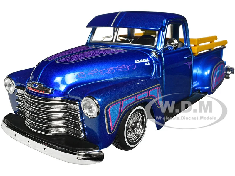 1950 Chevrolet 3100 Pickup Truck Lowrider Candy Blue with Graphics "Lowriders" Series 1/25 Diecast Model Car by Maisto - Chevrolet Models