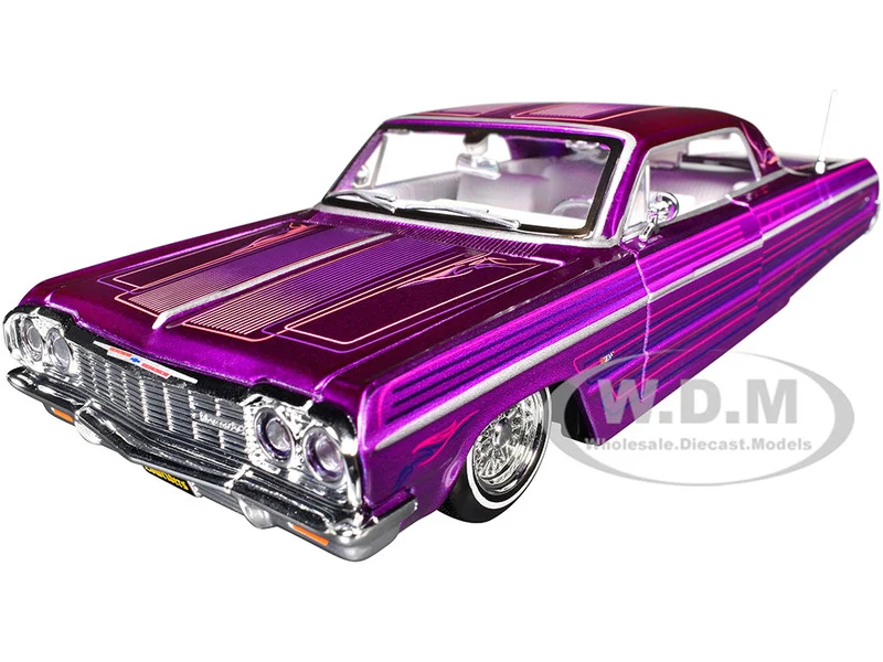 1964 Chevrolet Impala SS Lowrider Candy Purple with Graphics and White Interior "Lowriders" "Maisto Design" Series 1/26 Diecast Model Car by Maisto - Chevrolet Models