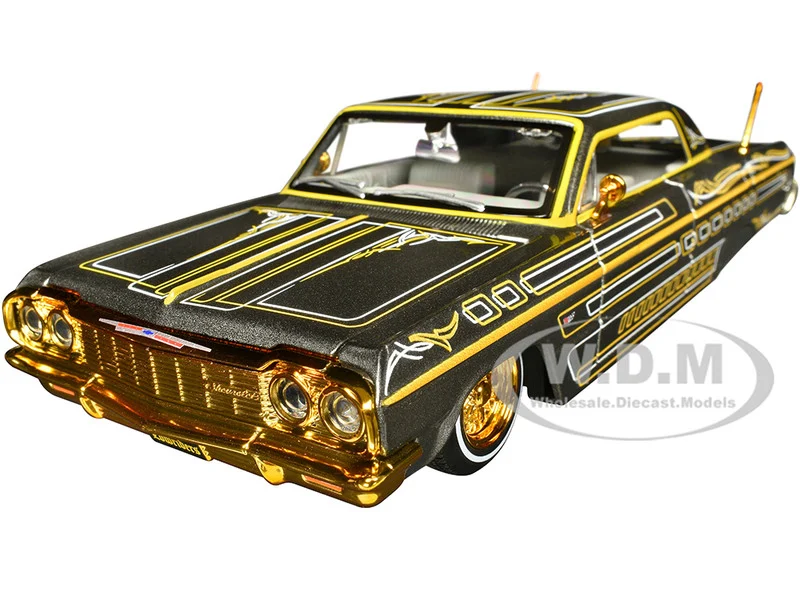 1964 Chevrolet Impala SS Lowrider Gray Metallic with Gold Graphics "Lowriders" "Maisto Design" Series 1/26 Diecast Model Car by Maisto - Chevrolet Models
