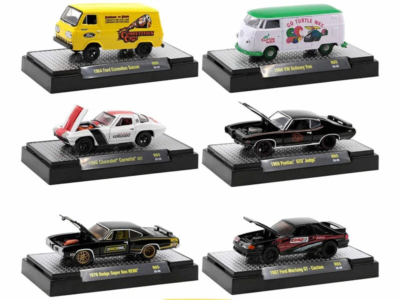 "Detroit Muscle" Set of 6 Cars IN DISPLAY CASES Release 65 Limited Edition 1/64 Diecast Model Cars by M2 Machines - 1/64 Scale Sets