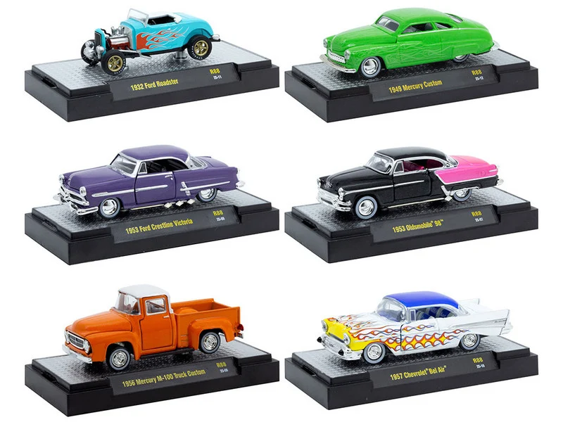 "Auto Meets" Set of 6 Cars IN DISPLAY CASES Release 88 Limited Edition 1/64 Diecast Model Cars by M2 Machines - 1/64 Scale Sets