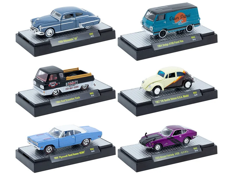 "Auto Meets" Set of 6 Cars IN DISPLAY CASES Release 92 Limited Edition 1/64 Diecast Model Cars by M2 Machines - 1/64 Scale Sets