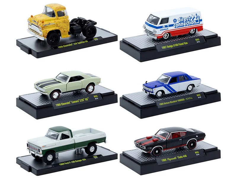 "Auto Meets" Set of 6 Cars IN DISPLAY CASES Release 93 Limited Edition 1/64 Diecast Model Cars by M2 Machines - 1/64 Scale Sets
