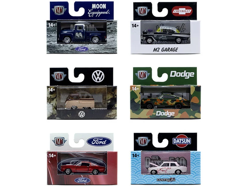 "Auto Meets" Set of 6 Cars IN DISPLAY CASES Release 94 Limited Edition 1/64 Diecast Model Cars by M2 Machines - 1/64 Scale Sets