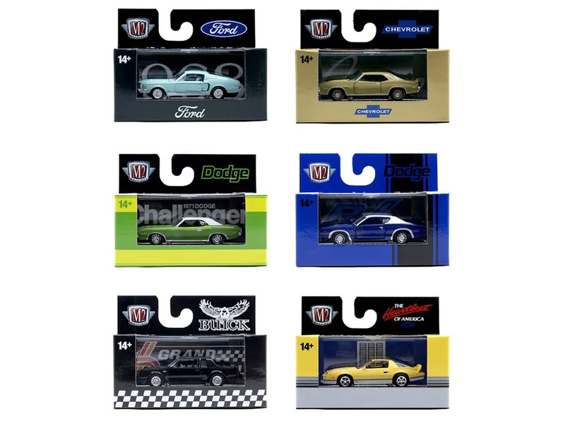 "Auto Meets" Set of 6 Cars IN DISPLAY CASES Release 95 Limited Edition 1/64 Diecast Model Cars by M2 Machines - 1/64 Scale Sets