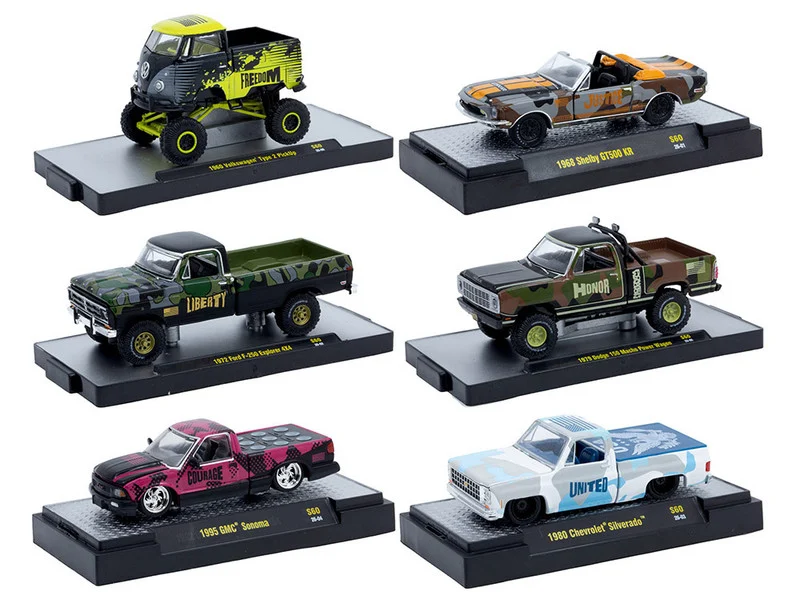 "Auto Meets" Set of 6 Cars IN DISPLAY CASES Release S60 Limited Edition 1/64 Diecast Model Cars by M2 Machines - 1/64 Scale Sets