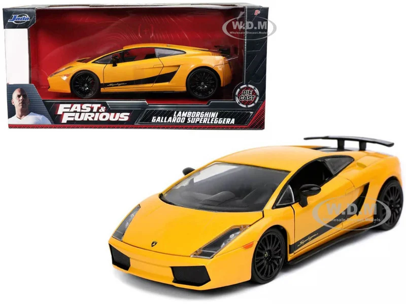 Lamborghini Gallardo Superleggera Yellow with Black Stripes "Fast & Furious" Movie 1/24 Diecast Model Car by Jada - Lamborghini Models
