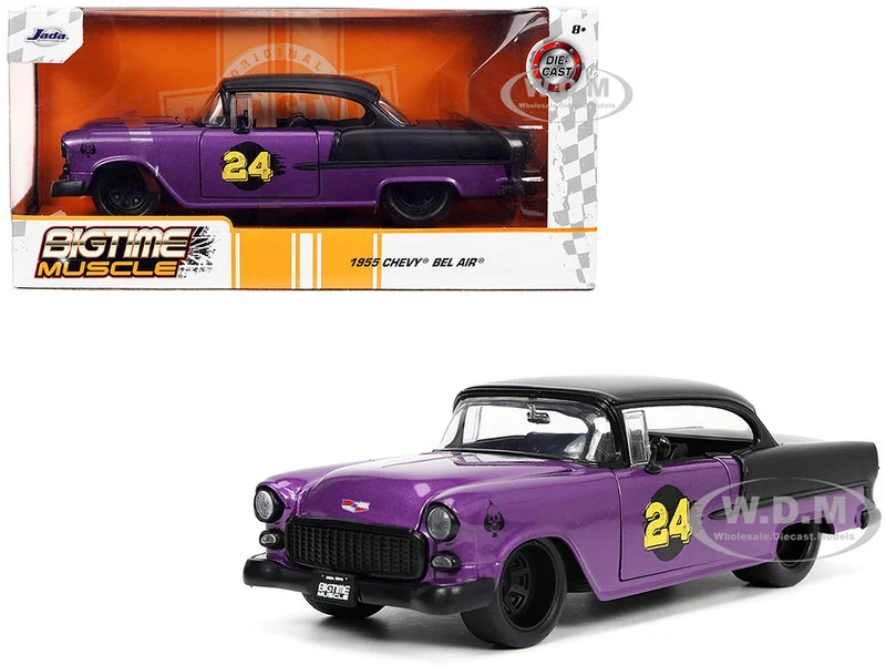 1955 Chevrolet Bel Air #24 Purple Metallic and Matt Black "Bigtime Muscle" Series 1/24 Diecast Model Car by Jada - Chevrolet Models