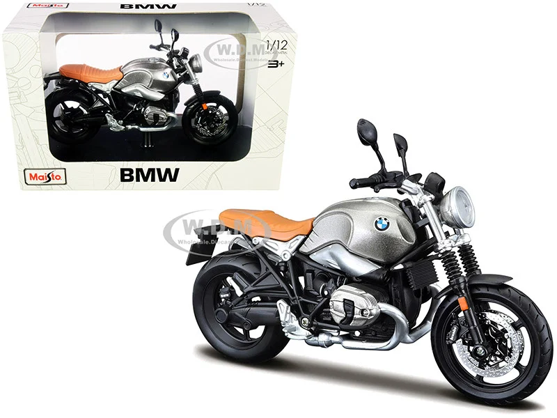 BMW R nineT Scrambler Metallic Gray with Plastic Display Stand 1/12 Diecast Motorcycle Model by Maisto - BMW Motorcycles
