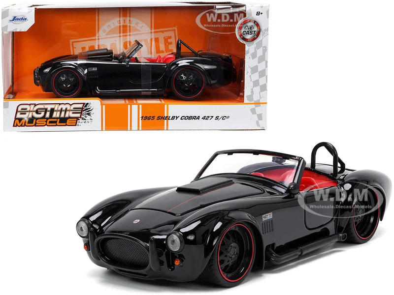 1965 Shelby Cobra 427 S/C Black with Matt Black and Red Stripes and Red Interior "Bigtime Muscle" Series 1/24 Diecast Model Car by Jada - Shelby Models