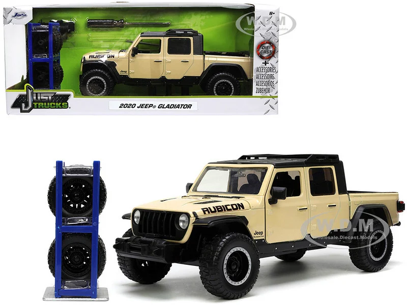 2020 Jeep Gladiator Rubicon Pickup Truck Cream with Roof Rack with Extra Wheels "Just Trucks" Series 1/24 Diecast Model Car by Jada - Jeep Models