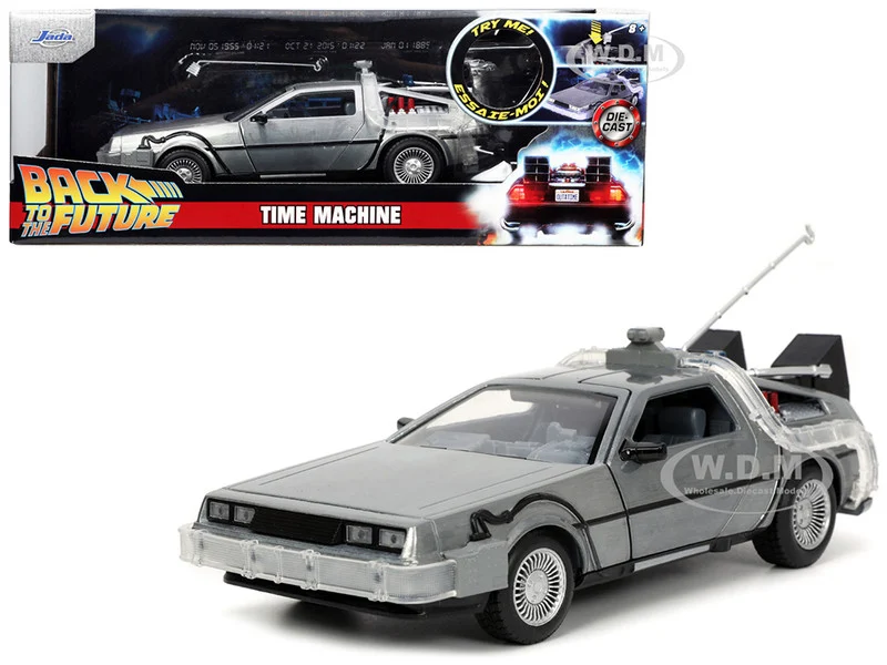 DeLorean Brushed Metal Time Machine with Lights "Back to the Future" (1985) Movie "Hollywood Rides" Series 1/24 Diecast Model Car by Jada - Movie/TV Series Models