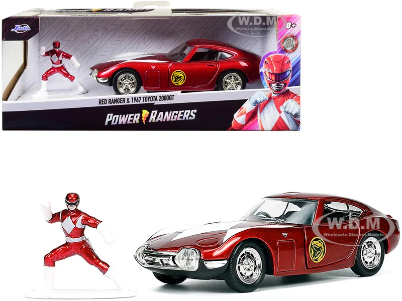 1967 Toyota 2000GT RHD (Right Hand Drive) Red Metallic and Red Ranger Diecast Figurine "Power Rangers" "Hollywood Rides" Series 1/32 Diecast Model Car by Jada - Movie/TV Series Models