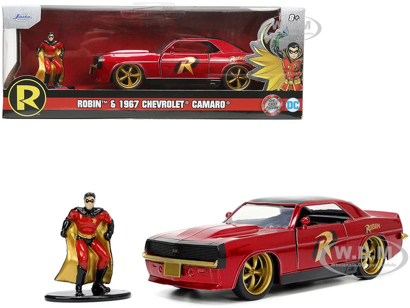 1969 Chevrolet Camaro Dark Red Metallic with Black Top and Robin Diecast Figure "Batman" "Hollywood Rides" Series 1/32 Diecast Model Car by Jada - Chevrolet Models