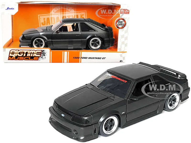1989 Ford Mustang GT 5.0 Matt Black Metallic with Matt Black Hood "Bigtime Muscle" Series 1/24 Series Diecast Model Car by Jada - Ford Models