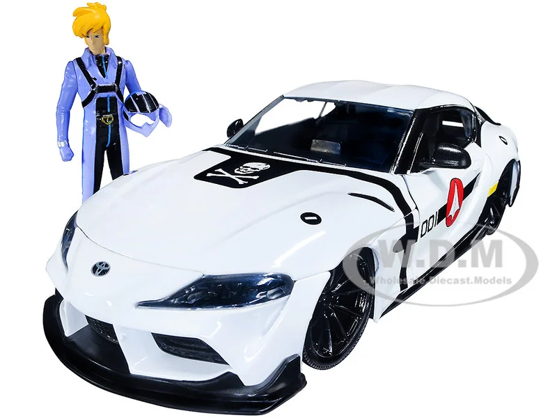 2020 Toyota Supra White and Roy Focker Diecast Figurine "Robotech" "Hollywood Rides" Series 1/24 Diecast Model Car by Jada - Movie/TV Series Models