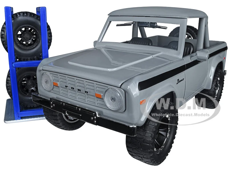 1973 Ford Bronco Pickup Truck Gray with Black Stripes with Extra Wheels "Just Trucks" Series 1/24 Diecast Model Car by Jada - Ford Models