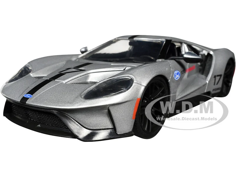 2017 Ford GT #17 Silver Metallic with Black Stripes "Ford Performance" "Bigtime Muscle" Series 1/24 Diecast Model Car by Jada - Ford Models