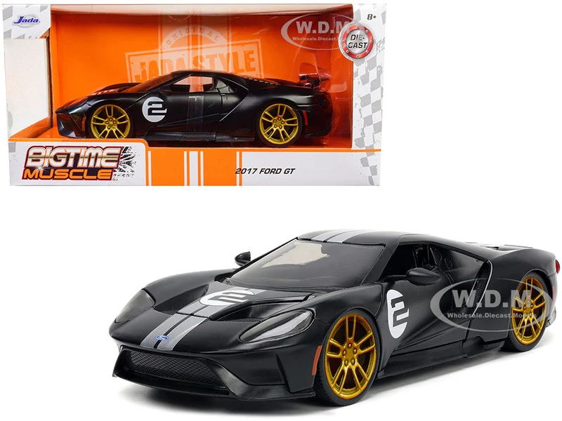 2017 Ford GT #2 Matt Black with Silver Stripes and Gold Wheels "Bigtime Muscle" Series 1/24 Diecast Model Car by Jada - Ford Models