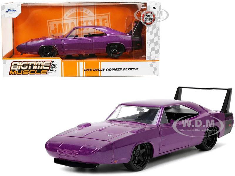 1969 Dodge Charger Daytona Purple Metallic with Black Tail Stripe "Bigtime Muscle" Series 1/24 Diecast Model Car by Jada - Dodge Models
