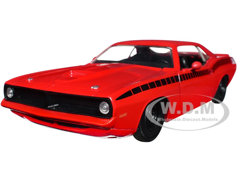 1973 Plymouth Barracuda Red with Black Stripes "Bigtime Muscle" Series 1/24 Diecast Model Car by Jada - Plymouth Models