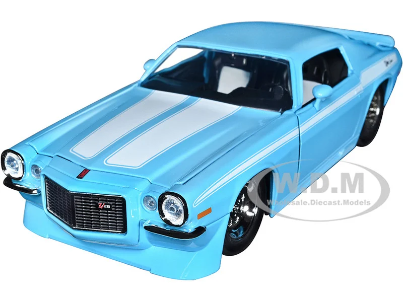 1971 Chevrolet Camaro Z/28 Light Blue with White Stripes "Bigtime Muscle" Series 1/24 Diecast Model Car by Jada - Chevrolet Models