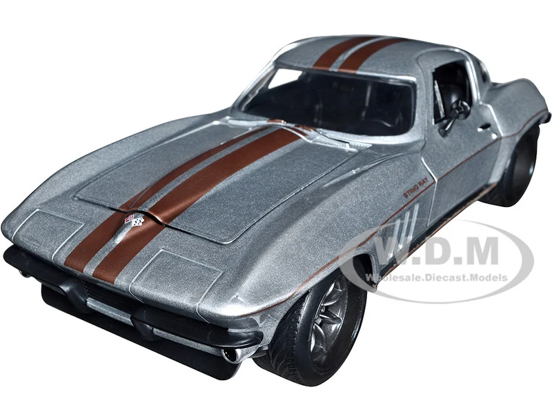 1966 Chevrolet Corvette Silver Metallic with Bronze Stripes "Bigtime Muscle" Series 1/24 Diecast Model Car by Jada - Chevrolet Models