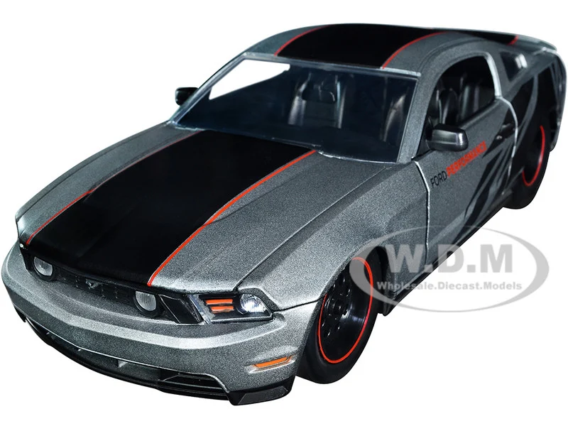 2010 Ford Mustang GT Matt Gray Metallic with Black Graphics and Stripes "Ford Performance" "Bigtime Muscle" Series 1/24 Diecast Model Car by Jada - Ford Models