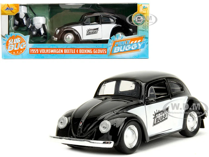 1959 Volkswagen Beetle "Punch Buggy" Black and White and Boxing Gloves Accessory "Punch Buggy" Series 1/32 Diecast Model Car by Jada - Volkswagen Models