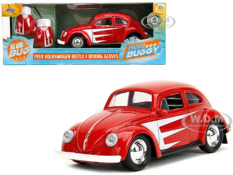 1959 Volkswagen Beetle Red with White Graphics and Boxing Gloves Accessory "Punch Buggy" Series 1/32 Diecast Model Car by Jada - Volkswagen Models