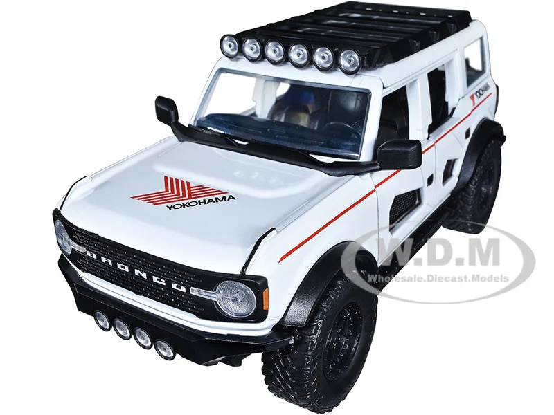 2021 Ford Bronco White with Red Stripes and Roof Rack "Yokohama Tires" "Just Trucks" Series 1/24 Diecast Model Car by Jada - Ford Models