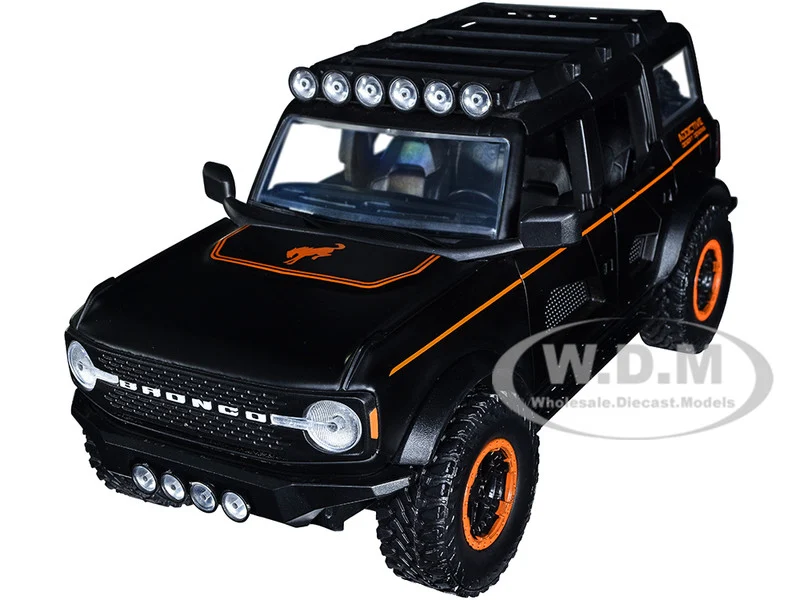 2021 Ford Bronco Matt Black with Orange Stripes and Roof Rack "Addictive Desert Designs" "Just Trucks" Series 1/24 Diecast Model Car by Jada - Ford Models