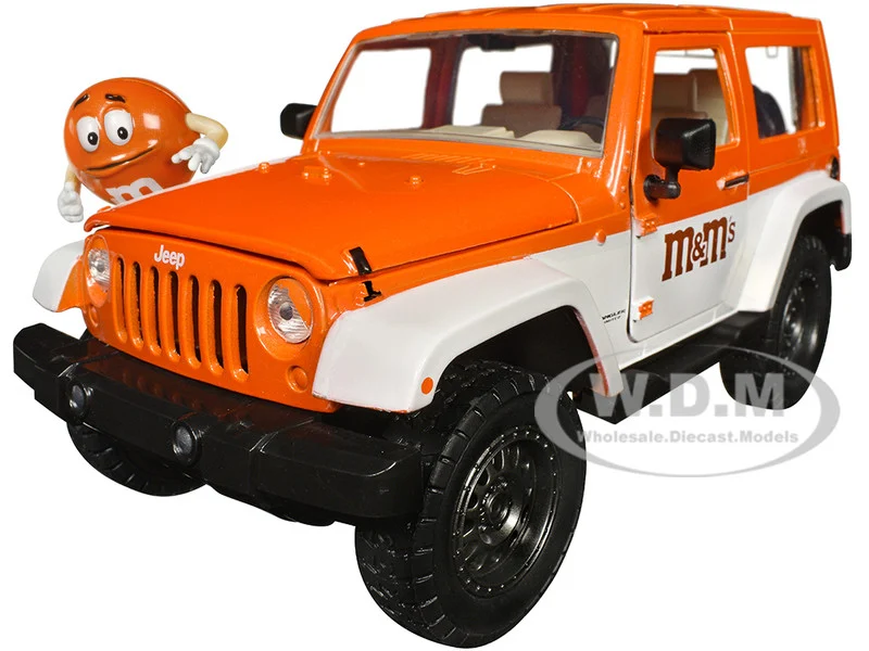 2007 Jeep Wrangler Orange Metallic and White and Orange M&M Diecast Figure "M&M's" "Hollywood Rides" Series 1/24 Diecast Model Car by Jada - Jeep Models