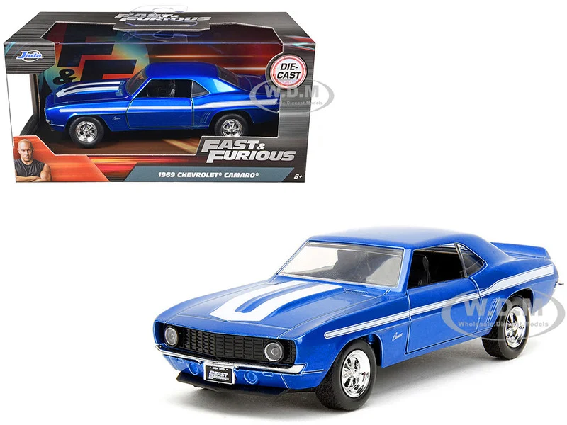 1969 Chevrolet Camaro Blue Metallic with White Stripes "2 Fast 2 Furious" (2003) Movie "Fast & Furious" Series 1/32 Diecast Model Car by Jada - Chevrolet Models