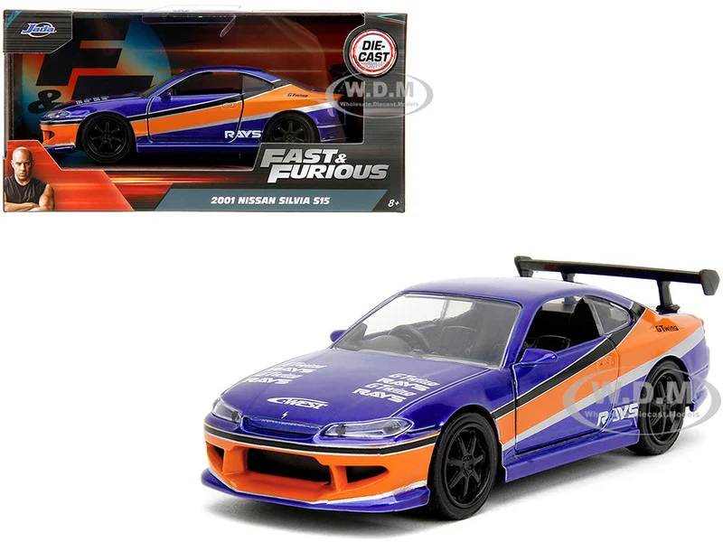 2001 Nissan Silvia S15 RHD (Right Hand Drive) Blue Metallic with Graphics "The Fast and the Furious: Tokyo Drift" (2006) Movie "Fast & Furious" Series 1/32 Diecast Model Car by Jada - Nissan Models
