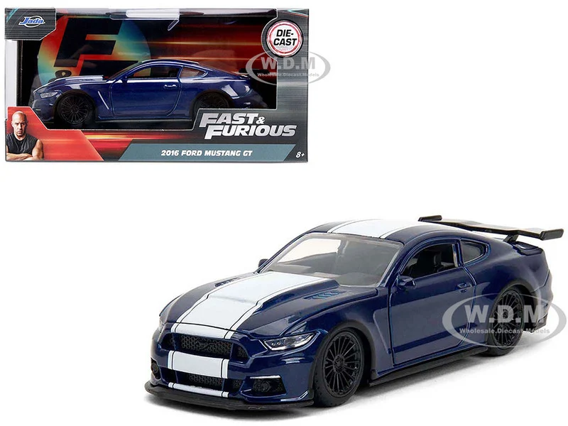 2016 Ford Mustang GT Dark Blue Metallic with White Stripe "F9" (2021) Movie "Fast & Furious" Series 1/32 Diecast Model Car by Jada - Ford Models