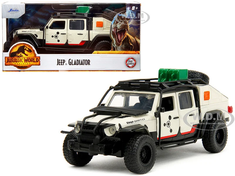 Jeep Gladiator Pickup Truck with Equipment Shell Beige with Graphics "Biosyn Genetics" "Jurassic World Dominion" (2022) Movie "Hollywood Rides" Series 1/32 Diecast Model Car by Jada - Jeep Models