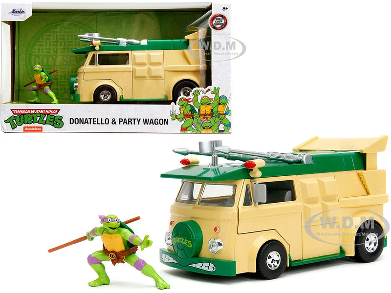 Party Wagon Green and Beige and Donatello Diecast Figure "Teenage Mutant Ninja Turtles" "Hollywood Rides" Series Diecast Model by Jada - Movie/TV Series Models