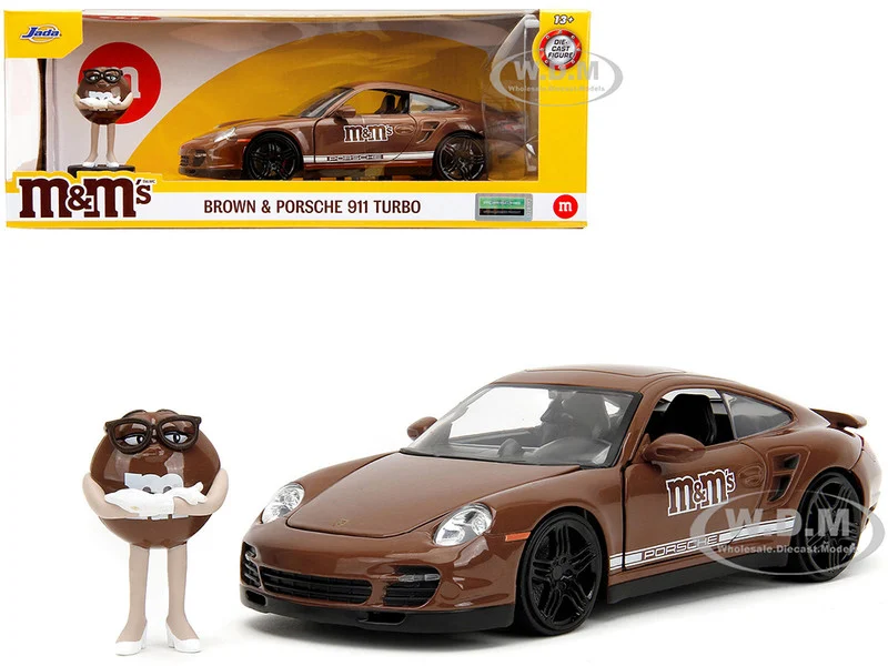 Porsche 911 Turbo Brown and Brown M&M Diecast Figure "M&M's" "Hollywood Rides" Series 1/24 Diecast Model Car by Jada - Porsche Models